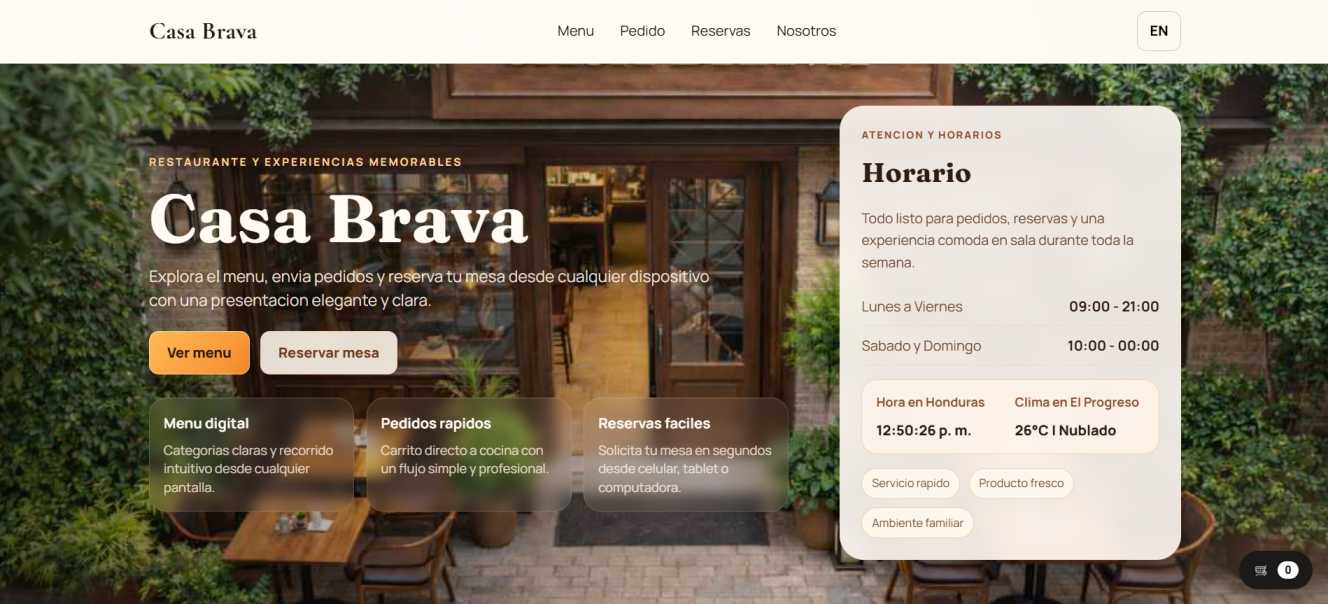 Casa Brava digital menu view created by Ken Code