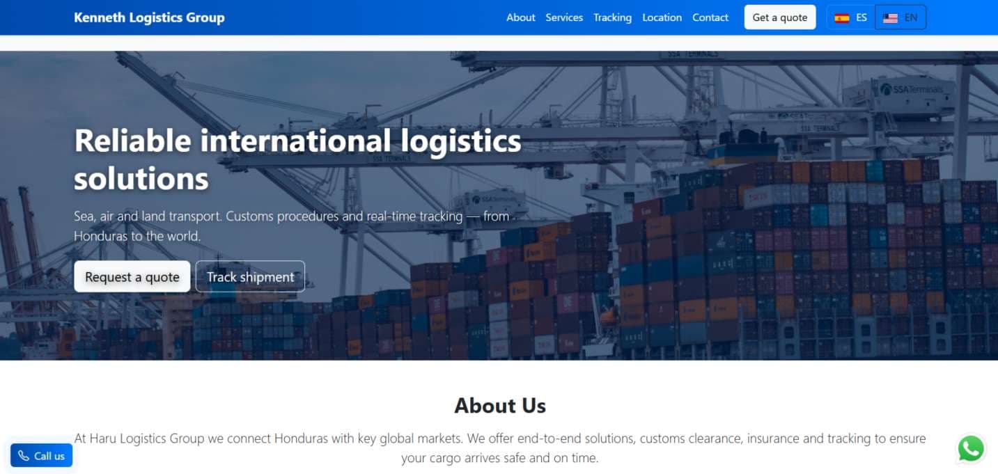 Web corporativa de Kenneth Logistics Group con enfoque logistico