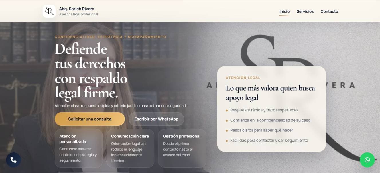 Sitio web legal de Sariah Rivera desarrollado por Ken Code